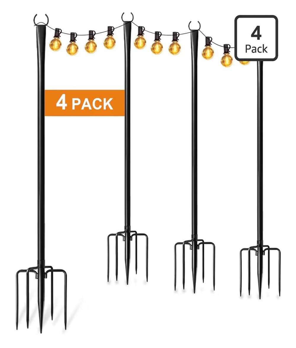 4 Pack String Light Poles for Outside, Adjustable Metal Patio Light Poles. Poles